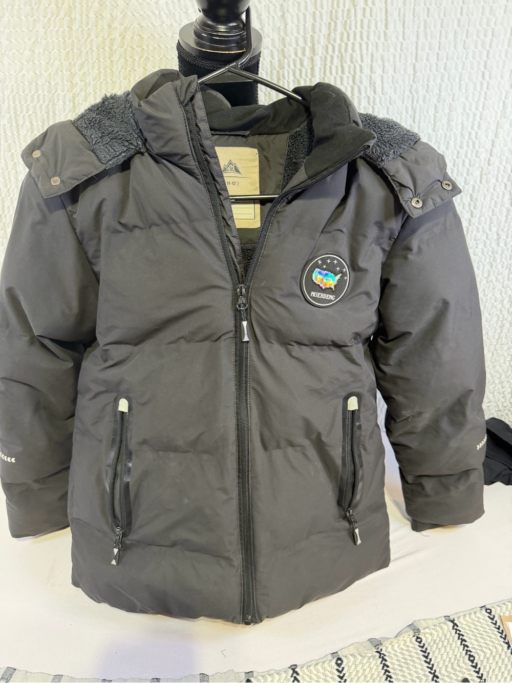 Kids Black Winter Puffer Jacket with Removable Hood